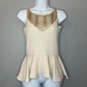 Vintage-Inspired Cream & Gold Sequin Peplum Top